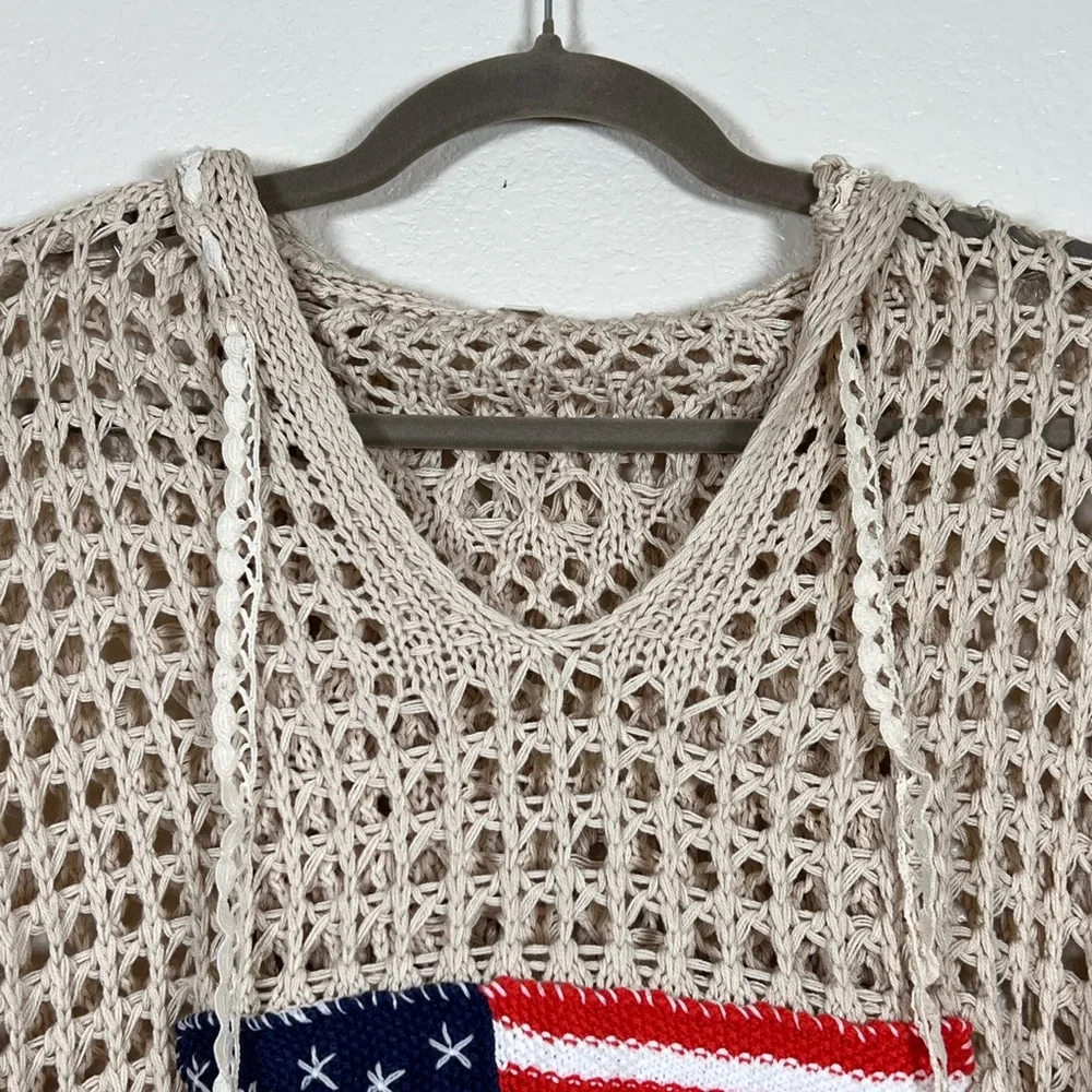POL open knit American Flag hooded top, size large - Picture 2 of 8